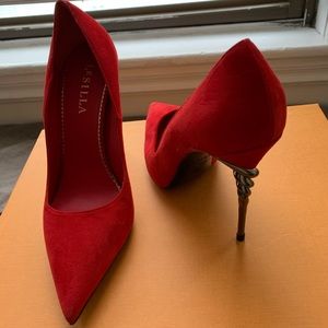 Le Silla Red Suede Spiral Heel Pumps Size 39